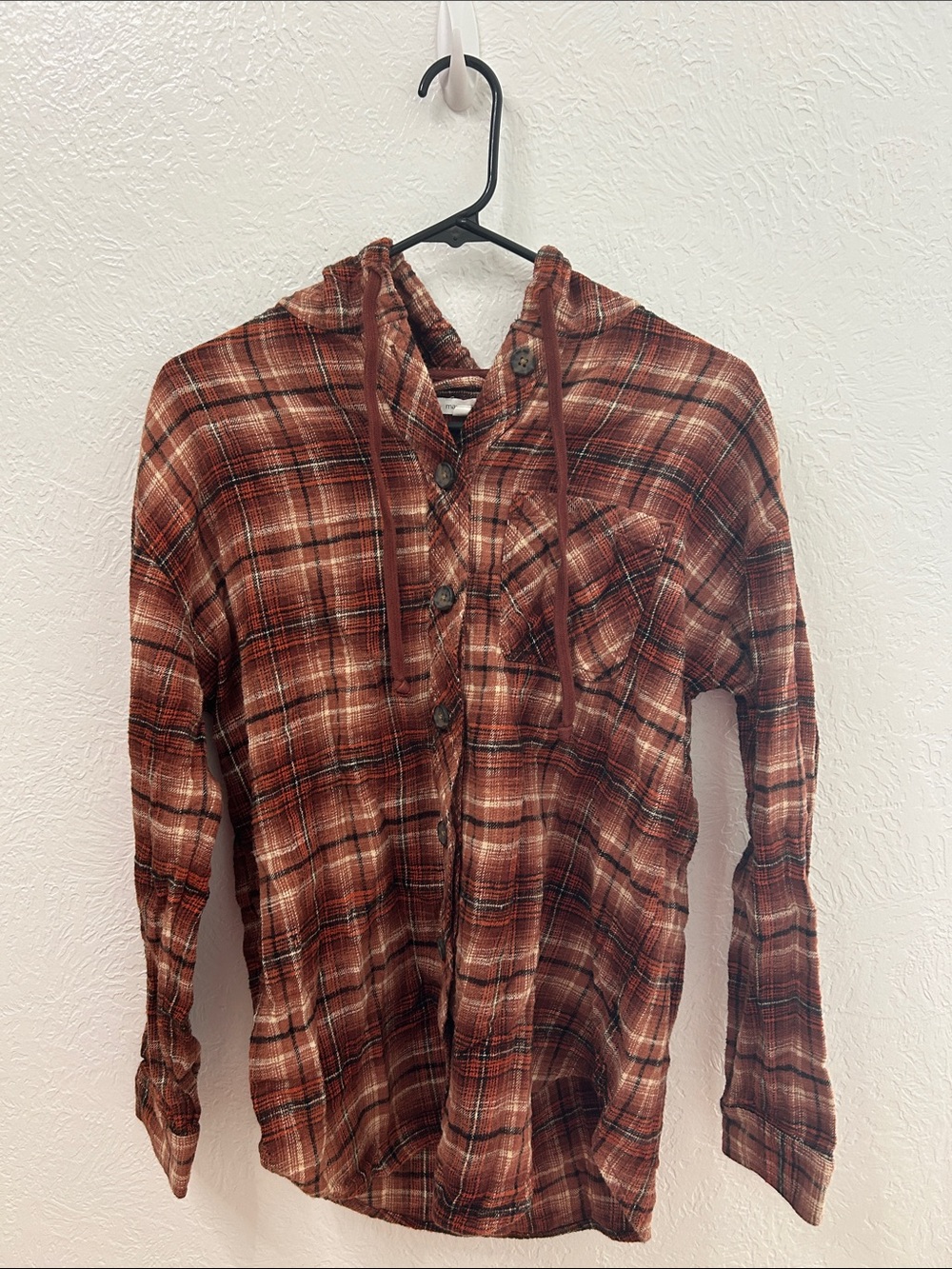 Maurices Rust Plaid Hooded Button-Up Shirt Jacket